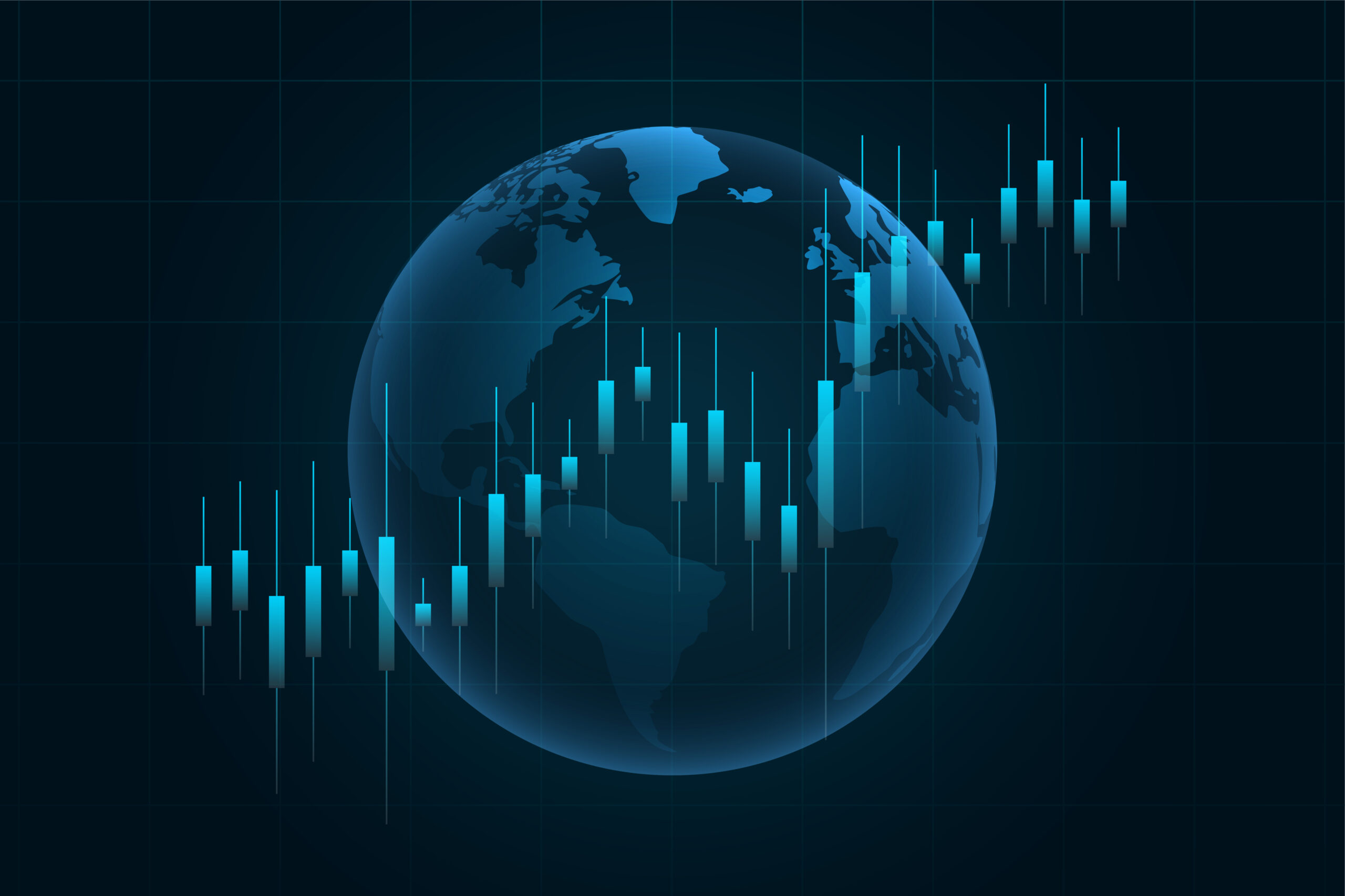 financial chart on globe background for forex trading or stock m